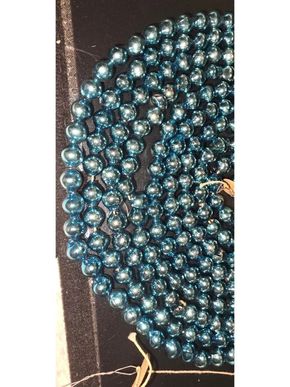 Vintage MCM Blue Mercury Glass Bead Christmas Garland Retro Three x 8.5'
